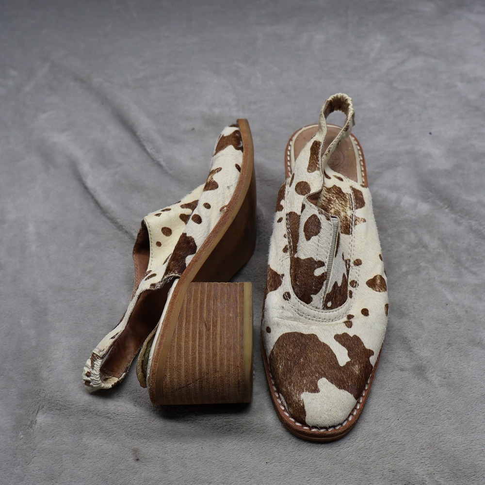 Jeffrey Campbell Womens 7 Sandals Brown Cow Print Peck F Slingback Heel Boho